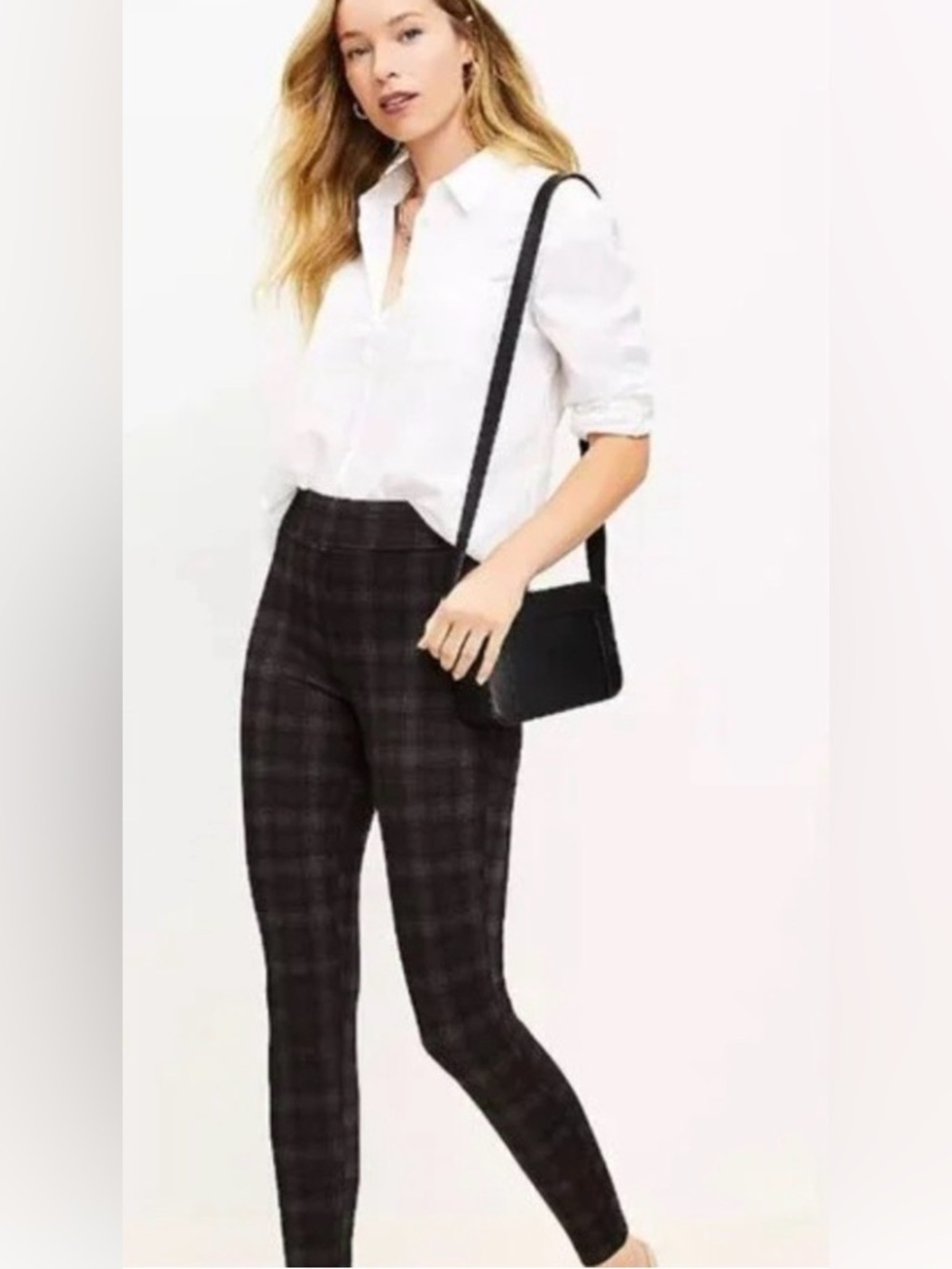 Ann Taylor Factory Windowpane Plaid Ponte Legging Pants Size L